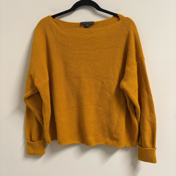 French Connection Oversized Crop Mustard Sweater Women's M Boat Neck - Picture 1 of 5